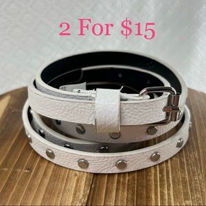 Women’s White & Silver Studded Belt, Size 6